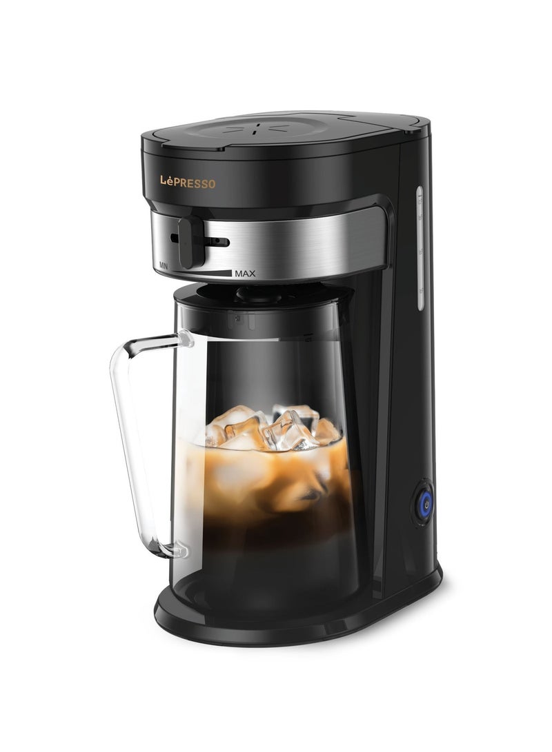 ليبرسو ماكينة تحضير القهوة والشاي المثلجة بسعة 2.5 لتر وقوة 750 وات وخزان مياه بسعة 900 مل وإيقاف تشغيل تلقائي وتحضير بضغطة واحدة ومشروبات باردة وساخنة وقوة تحضير قابلة للتعديل - أسود - Image 1